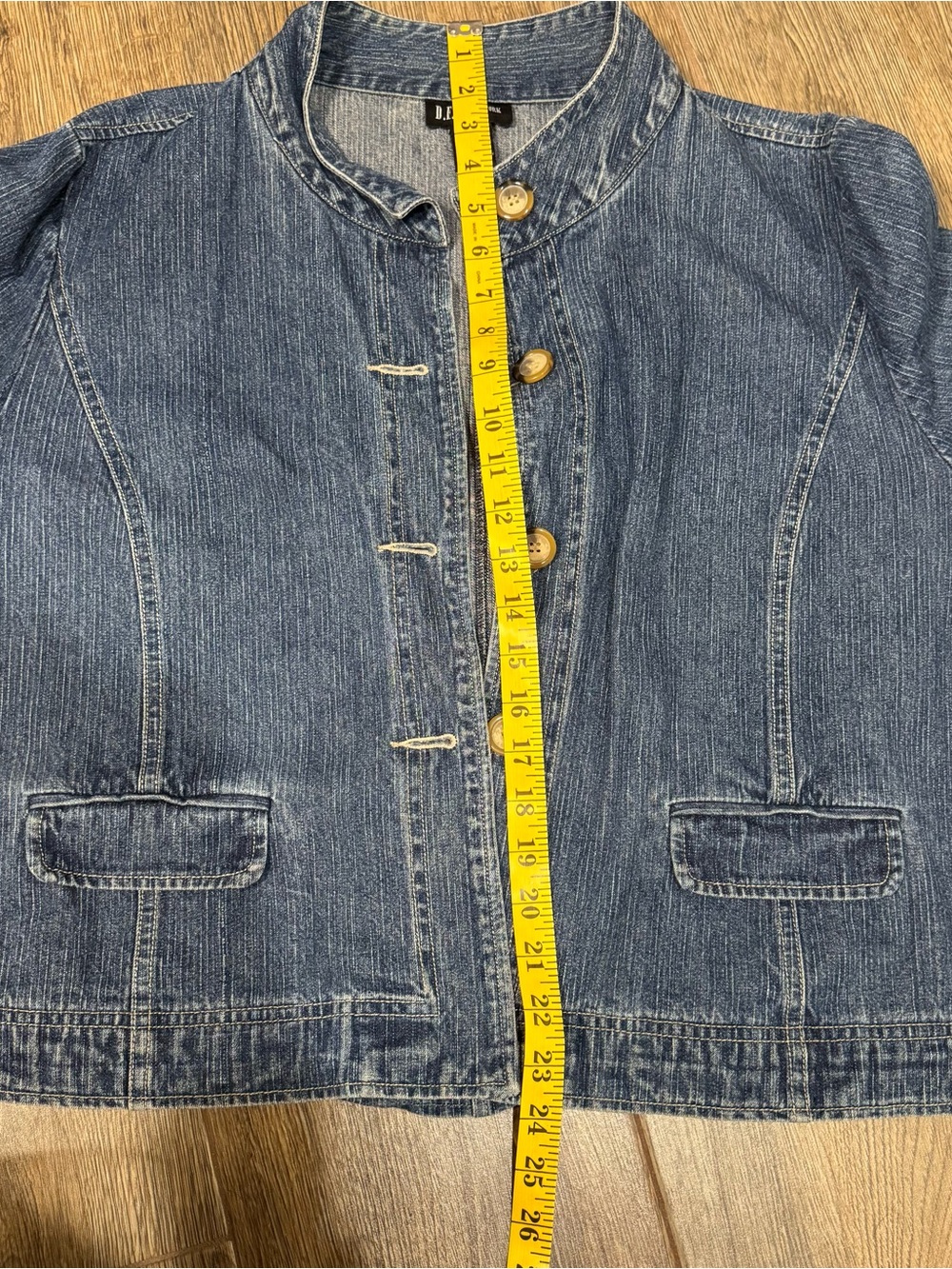 Women's Blue Denim Button-Front Minimalist Mandarin Chic XL Barrel Jacket - Picture 8 of 9